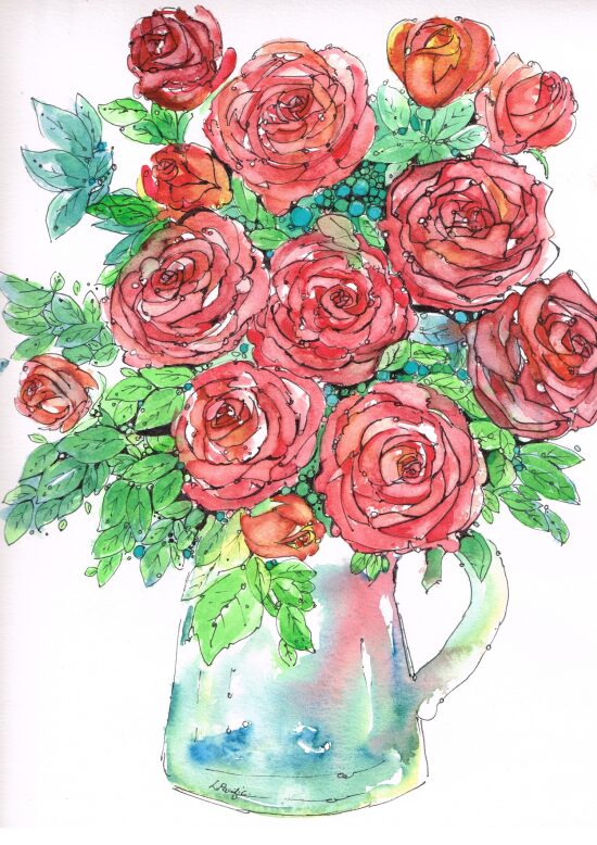 Jug of Red Roses